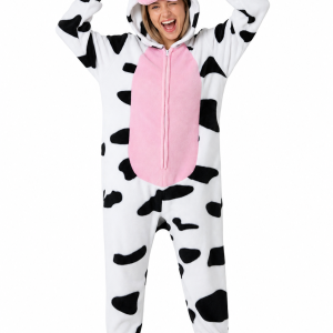 Unisex Plush Cow Kigurumi with Pink Belly