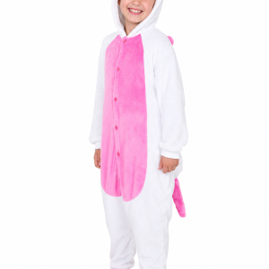 White and Pink Unicorn Kids' Kigurumi with Slippers