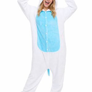 White Plush Unicorn Onesie with Blue Paw Slippers